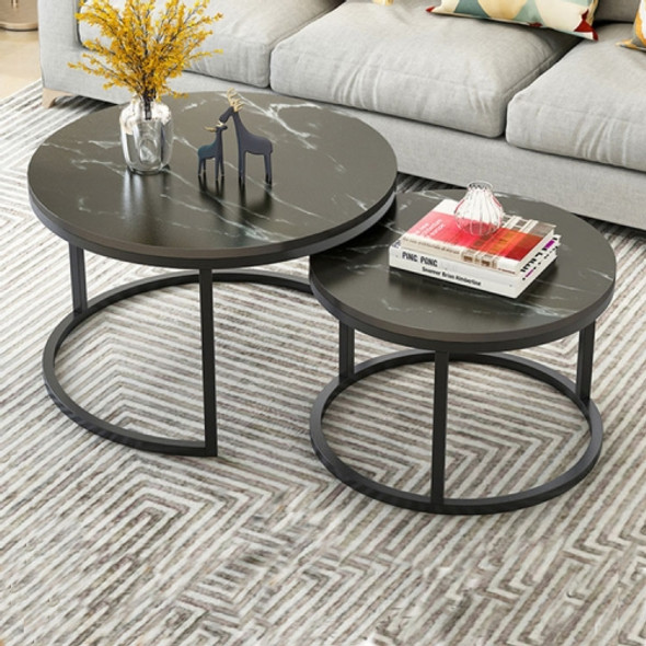 Two-in-one Coffee Table Wrought Iron Table Simple Modern Combination Small Round Table(Black Marble)