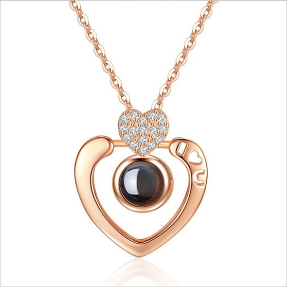 100 Language I Love You Projective Girl Heart Pendant Necklace Jewelry (Silver)