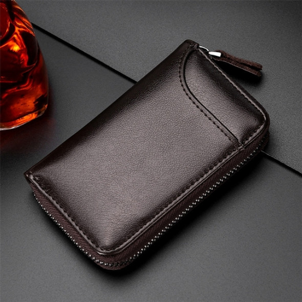 9106 Large-capacity Zipper Leather Keys Holder Bag Multi-function Wallet(Coffee)