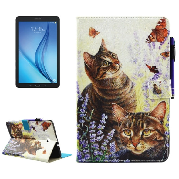 For Galaxy Tab E 9.6 / T560 Cats and Butterflies Pattern Horizontal Flip Leather Case with Holder & Wallet & Card Slots & Sleep / Wake-up Function & Pen Slot