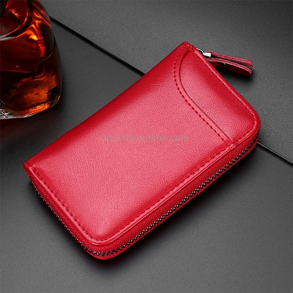 9106 Large-capacity Zipper Leather Keys Holder Bag Multi-function Wallet(Red)