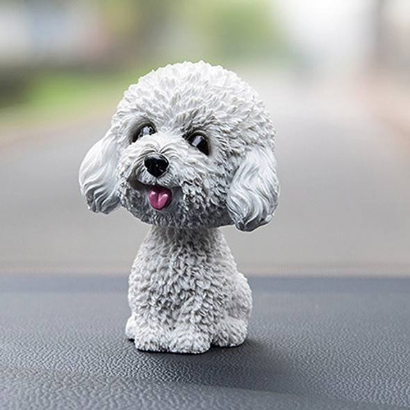 High-grade Shaking Head Dog Car Ornaments Resins Lovely White Teddy Cartoon Dog New Year Gifts with Double-sided Adhesive Tape