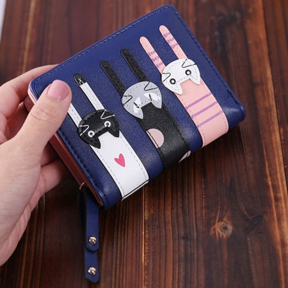 Cartoon Cat Cute Lady Wallet Card Pocket Coin Purse(Royal Blue)