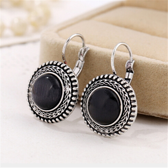 Boho Big Drop Earrings For Women Jewelry Carved Vintage Tibetan Silver Bohemian Long Earrings(Black)