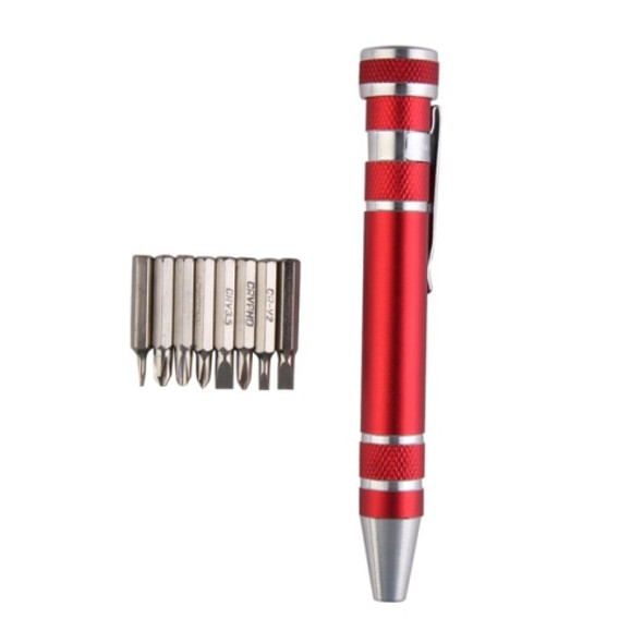 8 In 1 Multifunctional Mini Aluminum Tool Pen Screwdriver Set(Red)