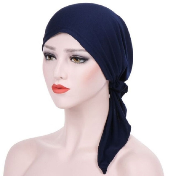 Curved Two Tail Wrap Cap Turban Hat, Size:M (56-58cm)(Navy)