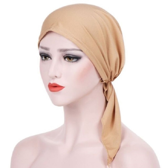 Curved Two Tail Wrap Cap Turban Hat, Size:M (56-58cm)(Khaki)