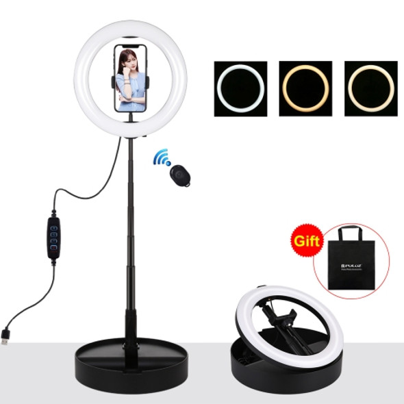 PULUZ 10.2 inch 26cm USB 3 Modes Dimmable Dual Color Temperature LED Curved  Ring Vlogging Selfie Photography Video Lights with Folding Desktop Holder & Phone Clamp (Black)