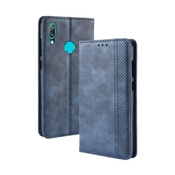 Magnetic Buckle Retro Texture Horizontal Flip Leather Case for Huawei Y7 (2019) / Y7 Prime (2019), with Holder & Card Slots & Wallet (Blue)
