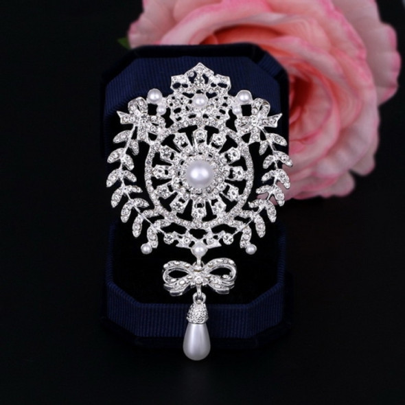 2 PCS Crown Brooch Pearl Butterfly Fringed Brooch(Sliver)