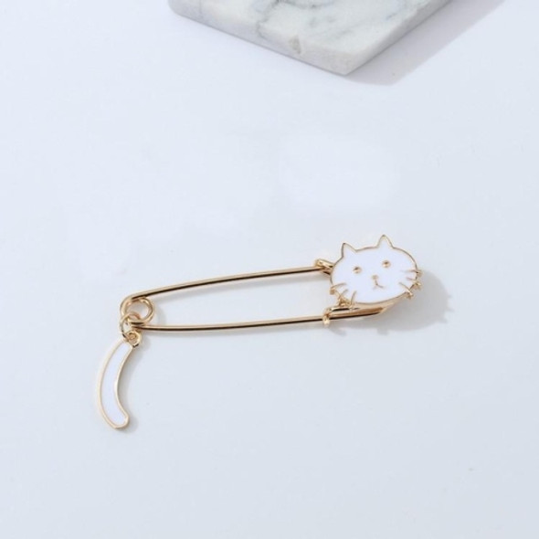 Lovely Drip Small Cat Wagging Tail Animal Brooch(White)