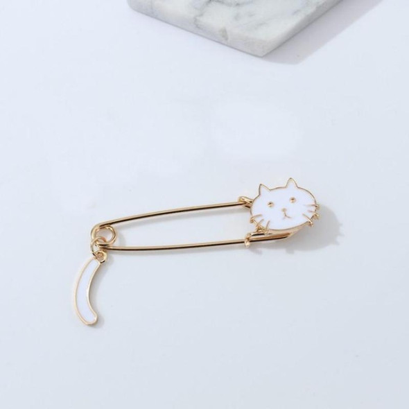 Lovely Drip Small Cat Wagging Tail Animal Brooch(White)