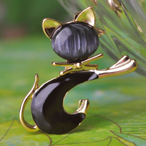 Cute Cat Brooch Cat Eye Stone Brooch(Black)