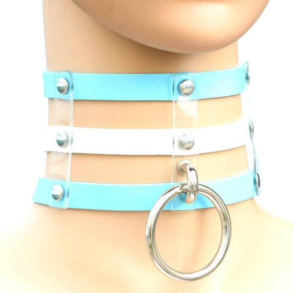 Harajuku Fashion Punk Gothic Rivets Collar Hand 3-rows Caged Leather Collar Necklace (Baby Blue+White+Baby Blue)