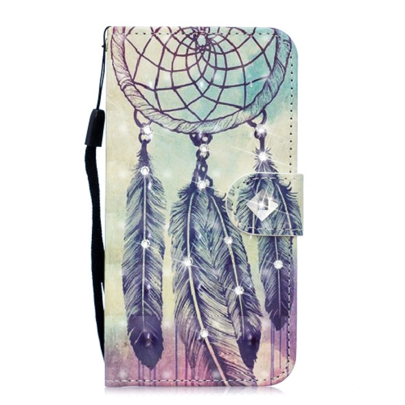 3D Diamond Encrusted Painting Pattern Coloured Drawing Horizontal Flip PU Leather Case with Holder & Card Slots & Wallet For Huawei P30 Lite(Feather Wind Chime)
