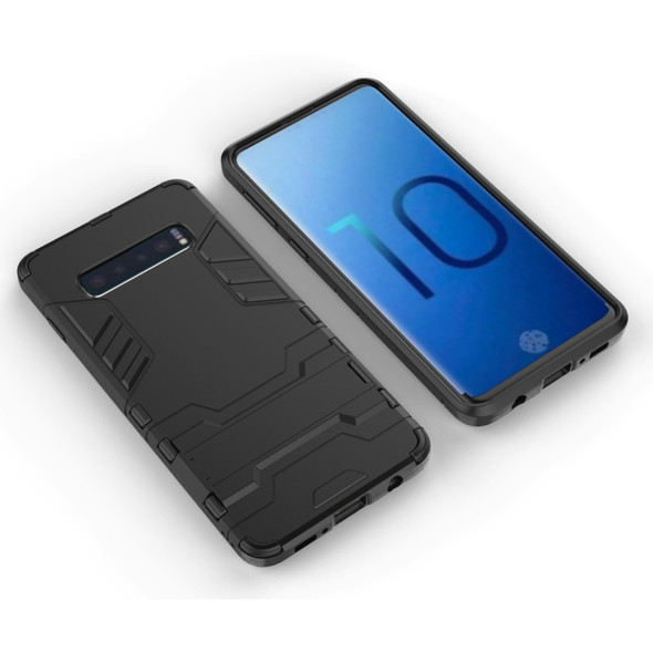 Shockproof PC + TPU Case for Galaxy S10, with Holder (Black)