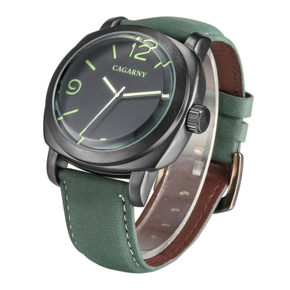 CAGARNY 6833 Fashionable Concise Three Needles Quartz Wrist Watch with Leather Band & 24-hour Indication & Calendar Function for Couples(Green Scale)