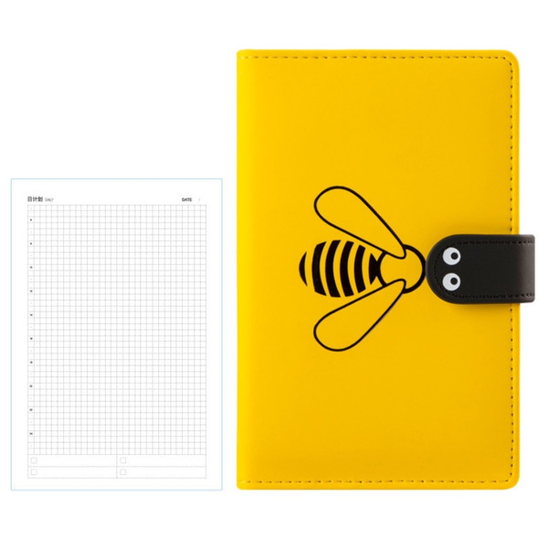 A6 Bee Pattern PU Cover Thread-bound Notebook Diary Book (Yellow-Plaid)