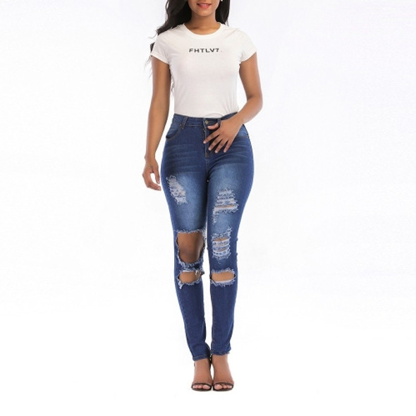 Ripped Denim Trousers (Color:Dark Blue Size:XXL)