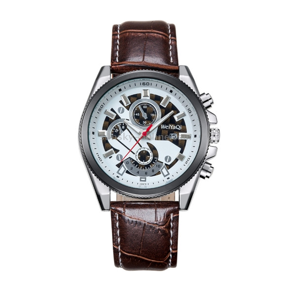 WeiYaQi 89032 Fashion Quartz Movement Wrist Watch with Leather Band(Brown + White)