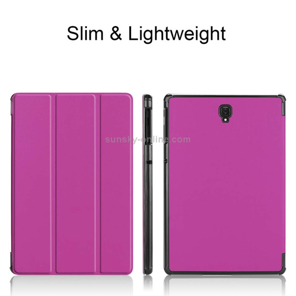 Custer Texture Horizontal Flip PU Leather Case for Galaxy Tab S4 10.5 / T835, with Three-folding Holder & Sleep / Wake-up Function (Purple)