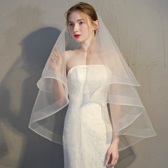 Layer Mori Wedding Short Veil Bridal Veil Wedding Accessories, Style:146 White, Size:80-100cm