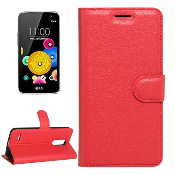 For LG K4 (2017) EU Version Litchi Texture Horizontal Flip Leather Case with Magnetic Buckle & Holder & Card Slots & Wallet (Red)