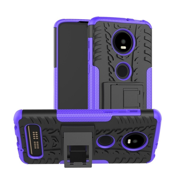 Tire Texture TPU+PC Shockproof Phone Case for Motorola Moto Z4 Play (with Fingerprint Hole), with Holder (Purple)