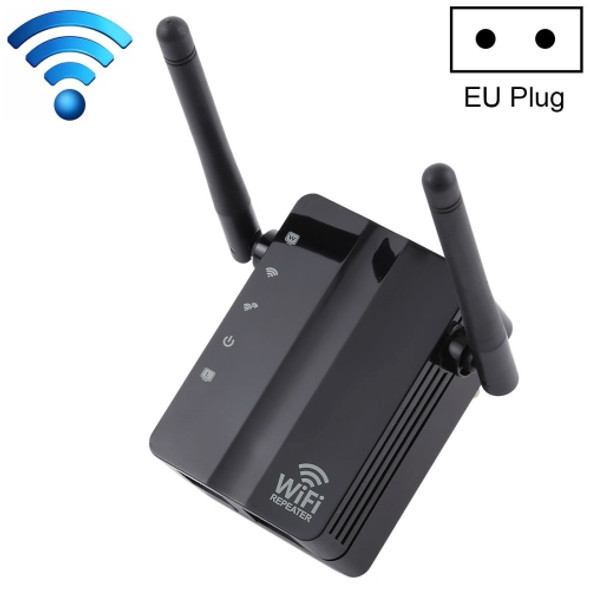 300Mbps Wireless-N Range Extender WiFi Repeater Signal Booster Network Router with 2 External Antenna, EU Plug(Black)