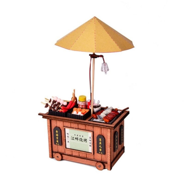 BBQ Cart Barbecue Trolley Lighting House Wooden Model Kits DIY Model Christmas Gift