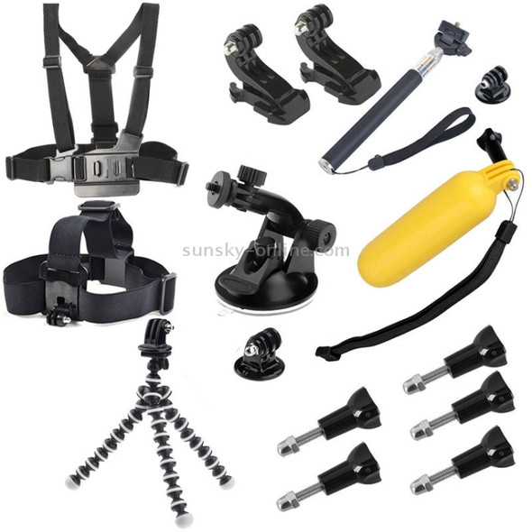 YKD-115 13 in 1 Chest Belt + Wrist Belt + Head Strap + Floating Bobber Monopod + Screws +  Suction Cup Mount Set for GoPro NEW HERO / HERO7 /6 /5 /5 Session /4 Session /4 /3+ /3 /2 /1, Xiaoyi and Other Action Cameras