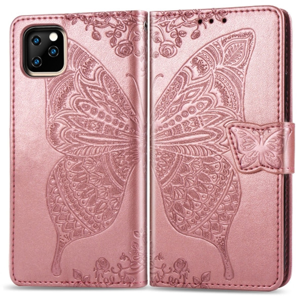 Butterfly Love Flowers Embossing Horizontal Flip Leather Case for iPhone 11, with Holder & Card Slots & Wallet & Lanyard(Rose gold)