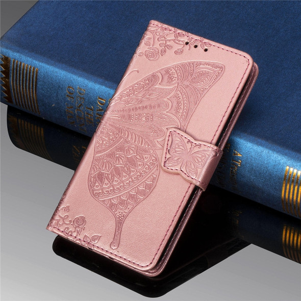 Butterfly Love Flowers Embossing Horizontal Flip Leather Case for iPhone 11, with Holder & Card Slots & Wallet & Lanyard(Rose gold)