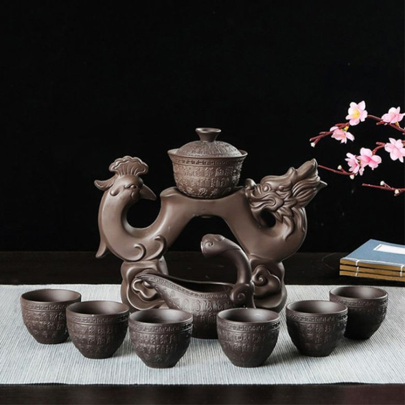 Redware Kungfu Tea Set Household Simple Tea Infuser(Dragon and Phoenix)