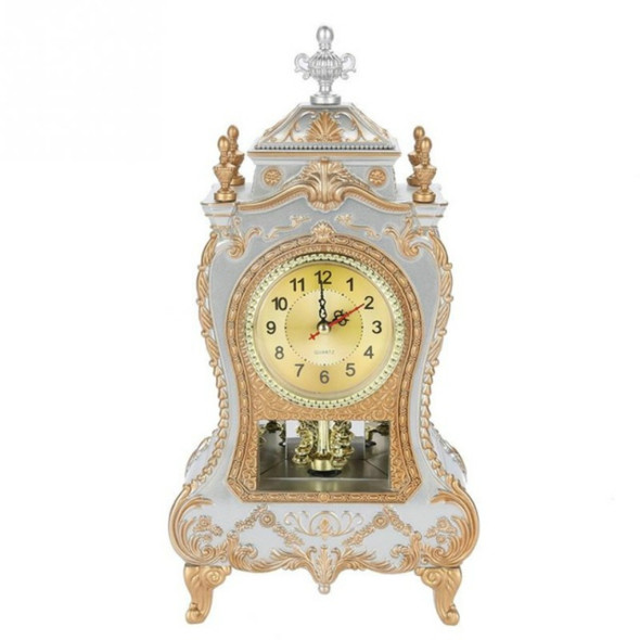 Alarm Clock Vintage Clock Classical Royalty Sitting Room TV Cabinet Desk Imperial Furnishing Creative Sit Pendulum Clock(White)