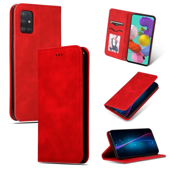 For Galaxy A71 Retro Skin Feel Business Magnetic Horizontal Flip Leather Case(Red)