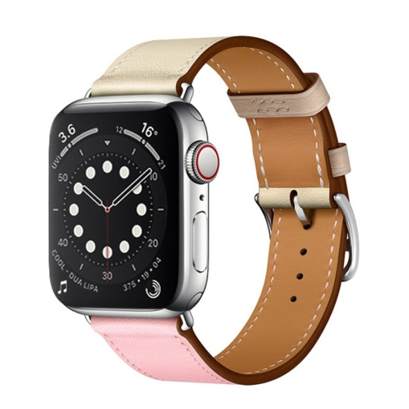 Two Color Single Loop Leather Wrist Strap Watchband for Apple Watch Series 3 & 2 & 1 42mm, Color:Cherry Pink+Pink White+Ceramic Clay