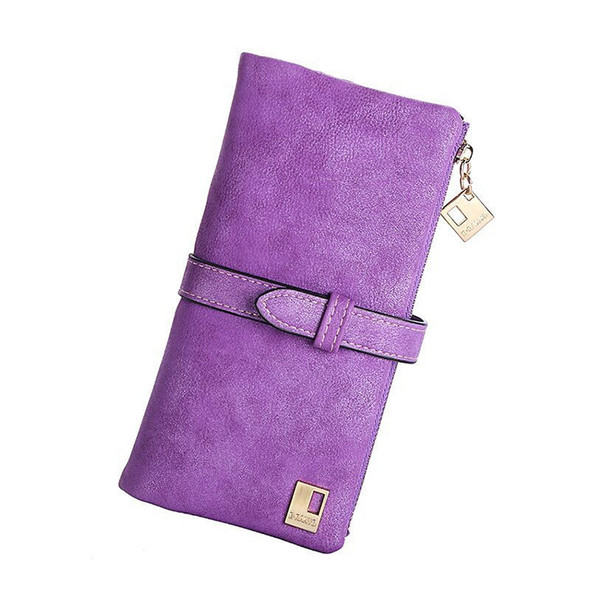 Fashion Women Wallets Drawstring Nubuck Leather Zipper Wallet Women&#39;s Long Design Purse Two Fold Bag(Purple)