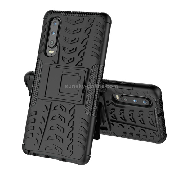 Tire Texture TPU+PC Shockproof Case for Huawei P30, with Holder (Black)