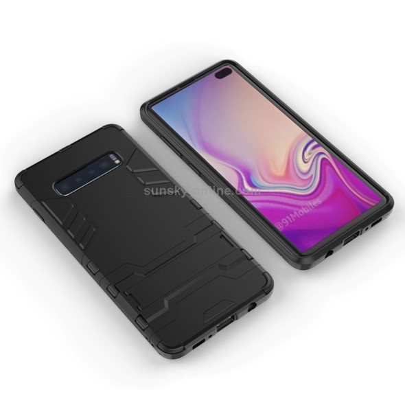 Shockproof PC + TPU Case for Galaxy S10+, with Holder(Black)