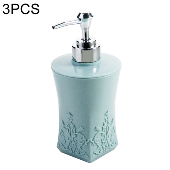 3 PCS Square Press Style Carved Shower Gel Hand Soap Fill Empty Bottle (Baby Blue)