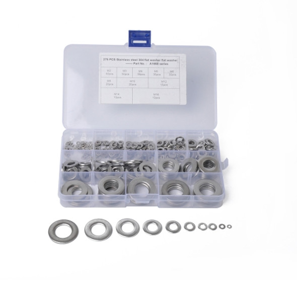 275 PCS Round Shape Stainless Steel Flat Washer Assorted Kit M2-M16 for Car / Boat / Home Appliance