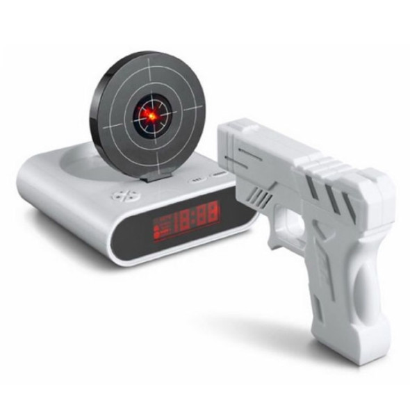 Unique 2.3 inch LCD Gun Target Shooting Alarm Clock Set (4*AA/2*AA)(White)