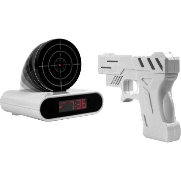 Unique 2.3 inch LCD Gun Target Shooting Alarm Clock Set (4*AA/2*AA)(White)