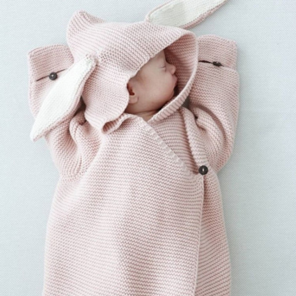 Cute Rabbit Ear Stereo Sleeping Bag Knitted Baby Quilt, Size:0-1 Years Old(Pink)