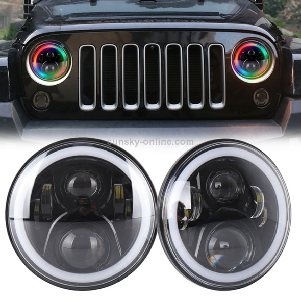 2 PCS 7 inch DC12V 6000K-6500K 50W Car LED Headlight Cree Lamp Beads for Jeep Wrangler / Harley, Support APP + Bluetooth Control