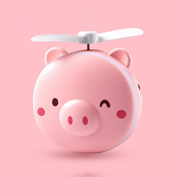 USB Charging Mini Portable LED Night Light Vanity Mirror with Fan(Pink Pig Wink)