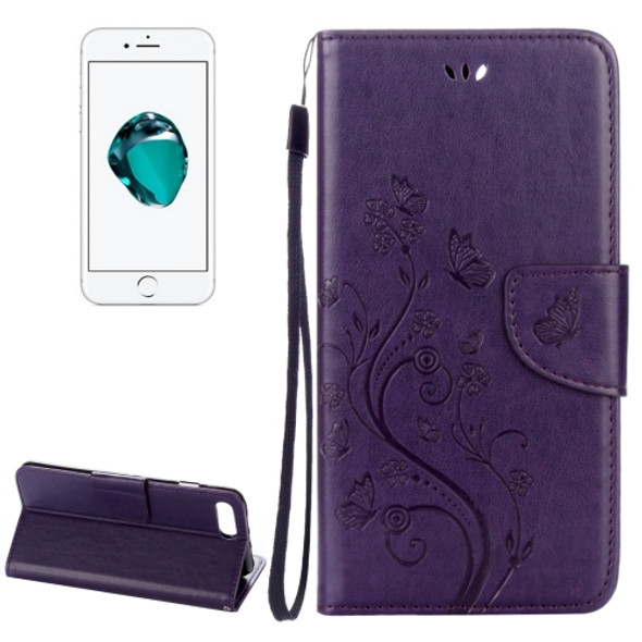 For iPhone 8 Plus & 7 Plus   Flowers Embossing Horizontal Flip Leather Case with Holder & Card Slots & Wallet & Lanyard(Purple)