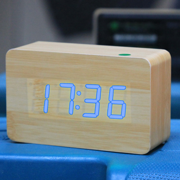 Blue Number USB / Battery Wooden Clock with Voice Control (Alternately display time, month & date and temperature)(Blue)