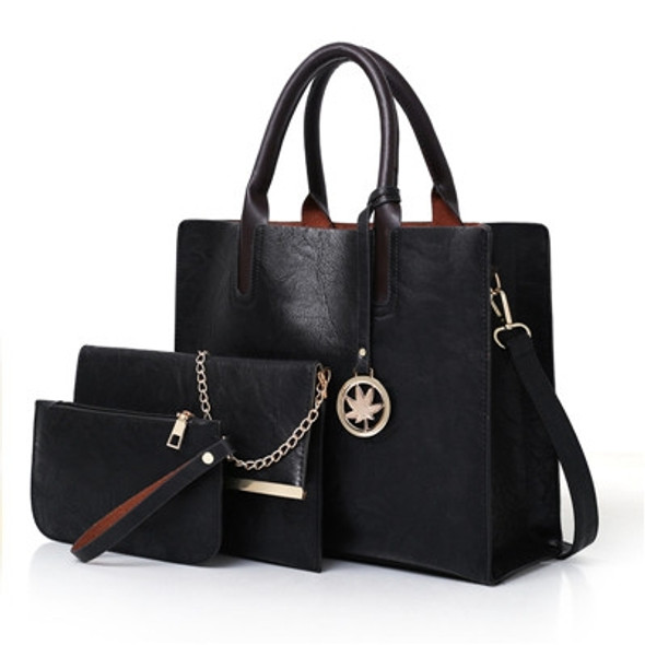 3 in 1 Leather Women Large Tote Bags Shoulder Bag Messenger Bag Purse(Black)